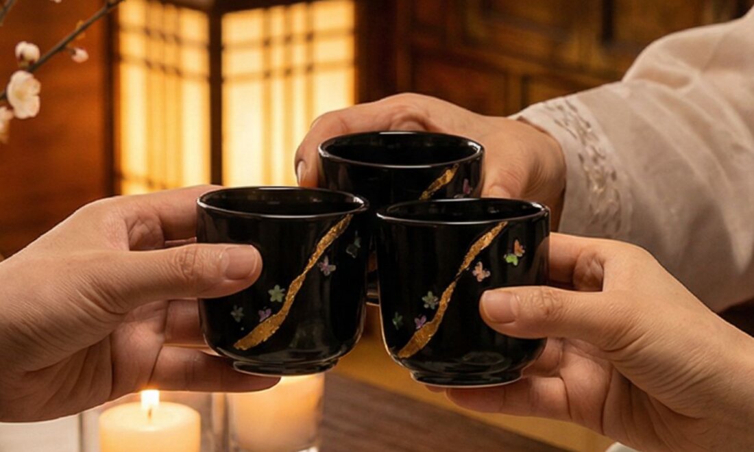螺鈿と金箔が織りなす、一人飲みも贈り物にも映える酒器セット by