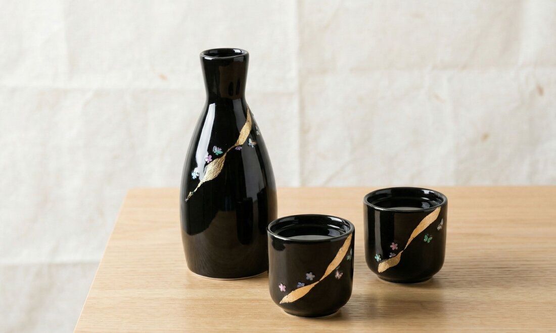 螺鈿と金箔が織りなす、一人飲みも贈り物にも映える酒器セット by